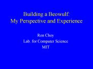 Building a Beowulf: My Perspective and Experience