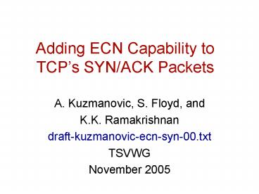 Adding ECN Capability to TCPs SYNACK Packets