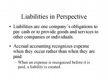 Liabilities in Perspective