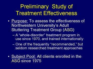 Preliminary Study of Treatment Effectiveness