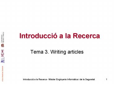 Introducci a la Recerca