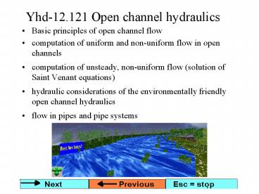 Yhd12'121 Open channel hydraulics