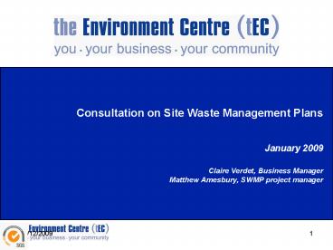 Consultation on Site Waste Management Plans