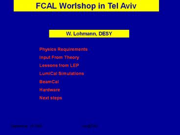 FCAL Worlshop in Tel Aviv