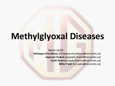 Methylglyoxal Diseases