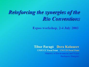 Reinforcing the synergies of the Rio Conventions