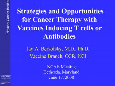 Strategies and Opportunities for Cancer Therapy with Vaccines Inducing T cells or Antibodies