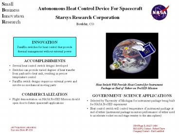 Autonomous Heat Control Device For Spacecraft