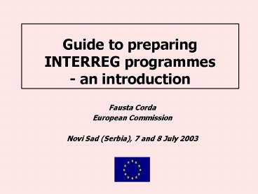 Guide to preparing INTERREG programmes an introduction