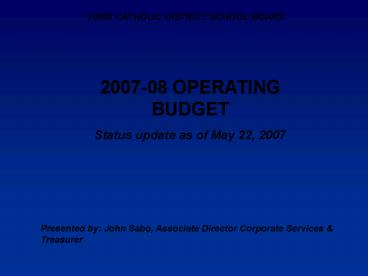 YORK CATHOLIC DISTRICT SCHOOL BOARD