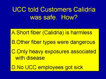 UCC told Customers Calidria was safe' How