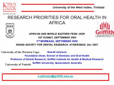 RESEARCH PRIORITIES FOR ORAL HEALTH IN AFRICA