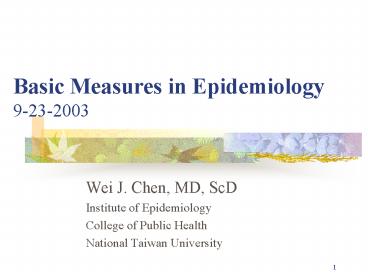 Basic Measures in Epidemiology 9232003