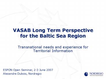 VASAB Long Term Perspective for the Baltic Sea Region