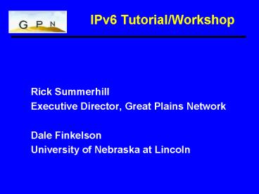 IPv6 TutorialWorkshop
