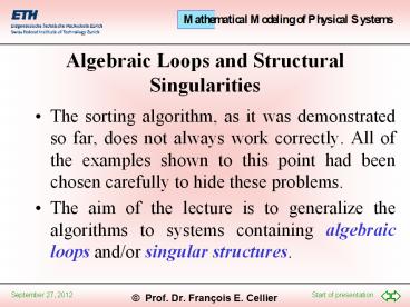 Algebraic Loops and Structural Singularities