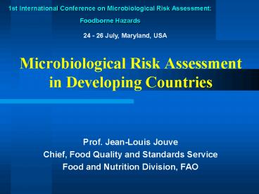 Microbiological Risk Assessment in Developing Countries
