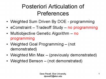 Posteriori Articulation of Preferences
