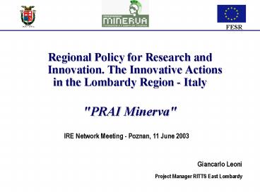 Regional Policy for Research and Innovation' The Innovative Actions