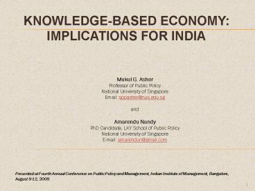 KNOWLEDGEBASED ECONOMY: IMPLICATIONS FOR INDIA