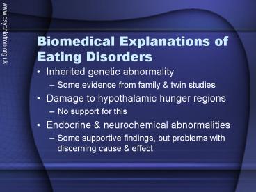 Biomedical Explanations of Eating Disorders