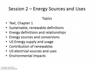 Session 2 Energy Sources and Uses