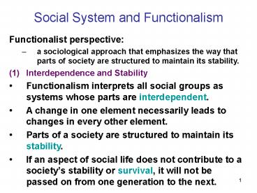 Social System and Functionalism