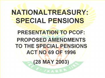 NATIONALTREASURY: SPECIAL PENSIONS