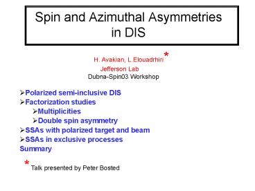 Spin and Azimuthal Asymmetries in DIS
