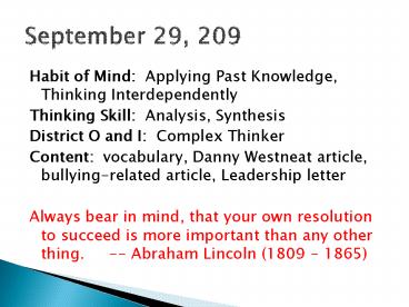 Habit of Mind: Applying Past Knowledge, Thinking Interdependently