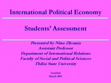 International Political Economy Students Assessment