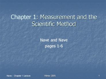 Chapter 1: Measurement and the Scientific Method