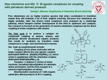 New silanimine and NSiHM agostic complexes for coupling