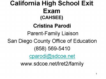 California High School Exit Exam CAHSEE