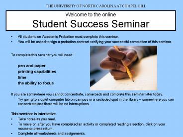 Welcome to the online Student Success Seminar