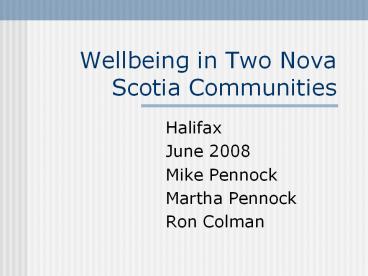 Wellbeing in Two Nova Scotia Communities