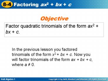 Factor quadratic trinomials of the form ax2 bx c'
