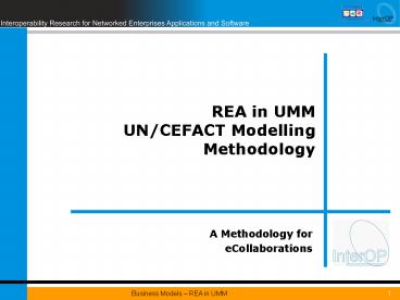 REA in UMM UNCEFACT Modelling Methodology