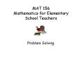 MAT 156 Mathematics for Elementary School Teachers PowerPoint PPT Presentation