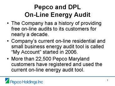 Pepco and DPL On-Line Energy Audit