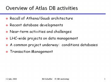 Overview of Atlas DB activities