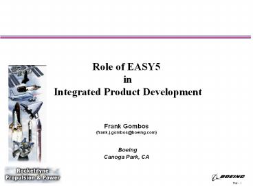 Role of EASY5 in Integrated Product Development