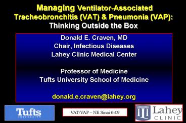 Managing VentilatorAssociated Tracheobronchitis VAT