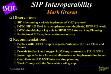 SIP Interoperability Mark Grosen