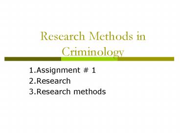 Research Methods in Criminology