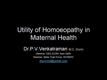 Utility of Homoeopathy in Maternal Health