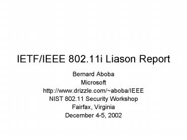 IETFIEEE 802'11i Liason Report