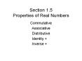 Section 1'5 Properties of Real Numbers PowerPoint PPT Presentation
