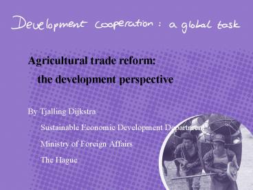 Agricultural trade reform: the development perspective