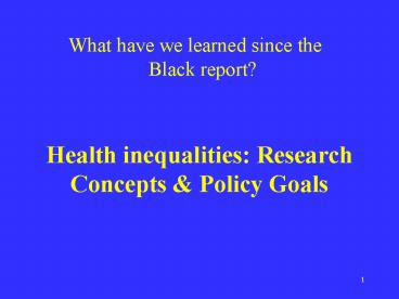 Health inequalities: Research Concepts